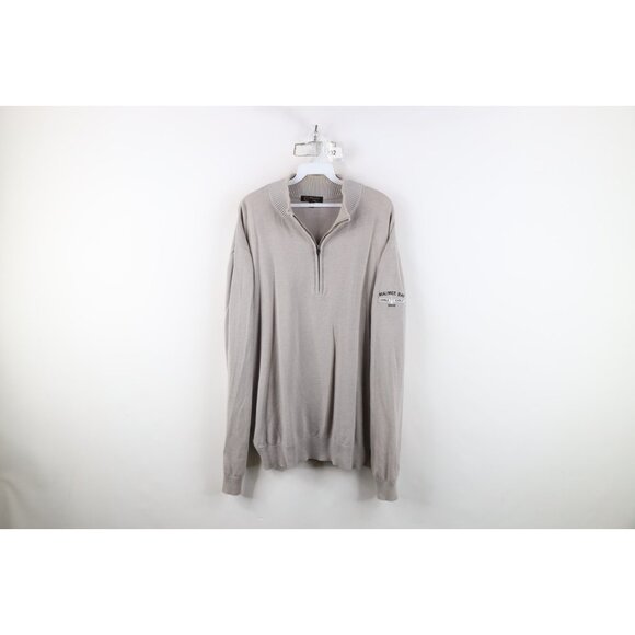 Vintage Mens XL Spell Out Maumee Bay Golf Course Half Zip Knit Sweater Gray - Picture 1 of 12